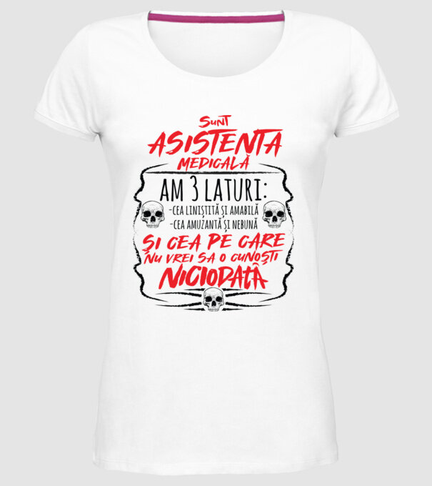 Sunt asistentă medicală am 3 laturi model alb pe tricou