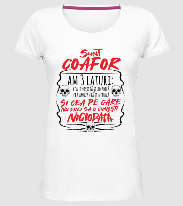 sunt coafor am 3 laturi model alb pe tricou
