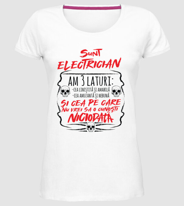 sunt electrician am 3 laturi model alb pe tricou