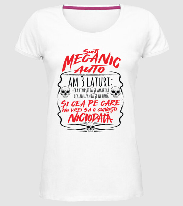 sunt mecanic auto am 3 laturi model alb pe tricou