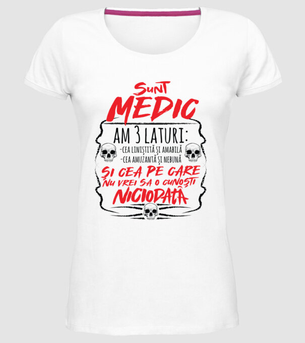 sunt medic am 3 laturi model alb pe tricou