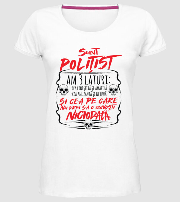 sunt polițist am 3 laturi model alb pe tricou