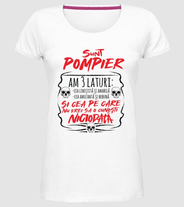 sunt pompier am 3 laturi model alb pe tricou