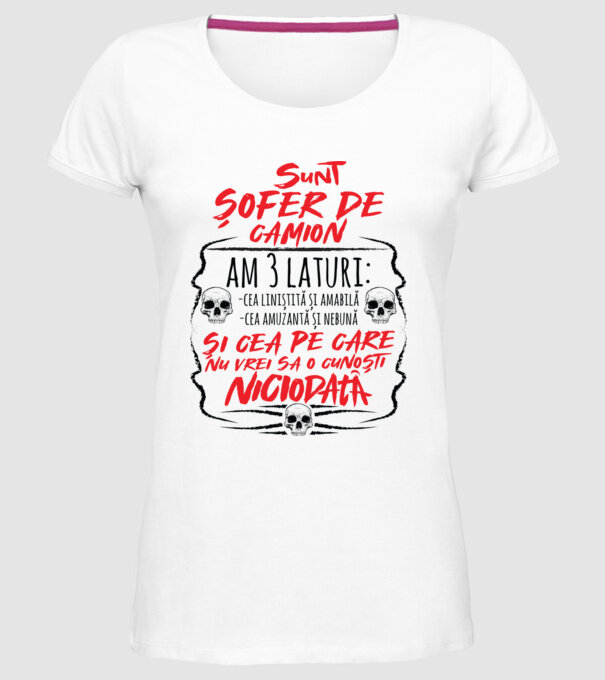 sunt șofer de camion am 3 laturi model alb pe tricou