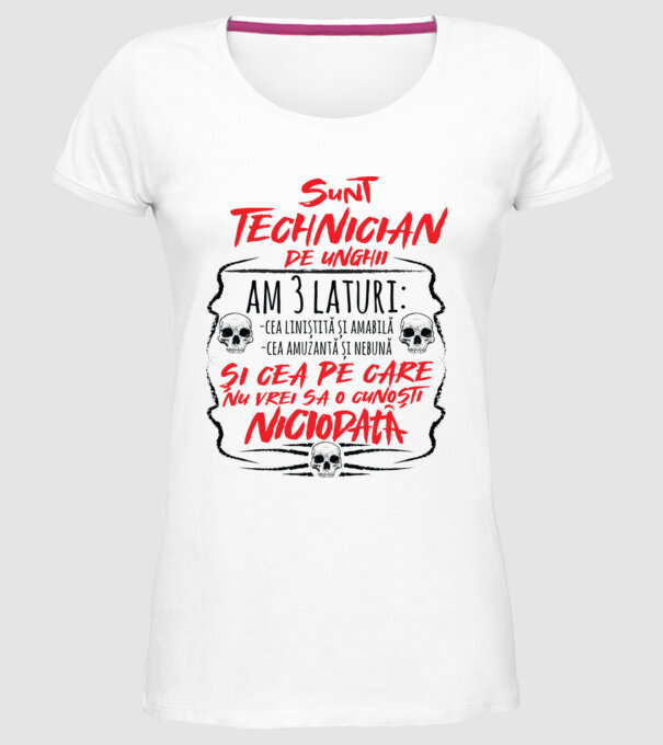 sunt tehnician de unghii am 3 laturi model alb pe tricou