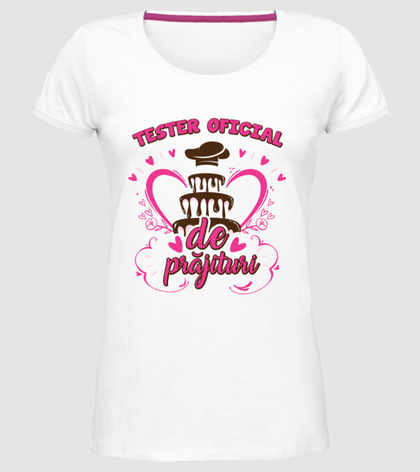 tester oficial de prăjituri model alb pe tricou