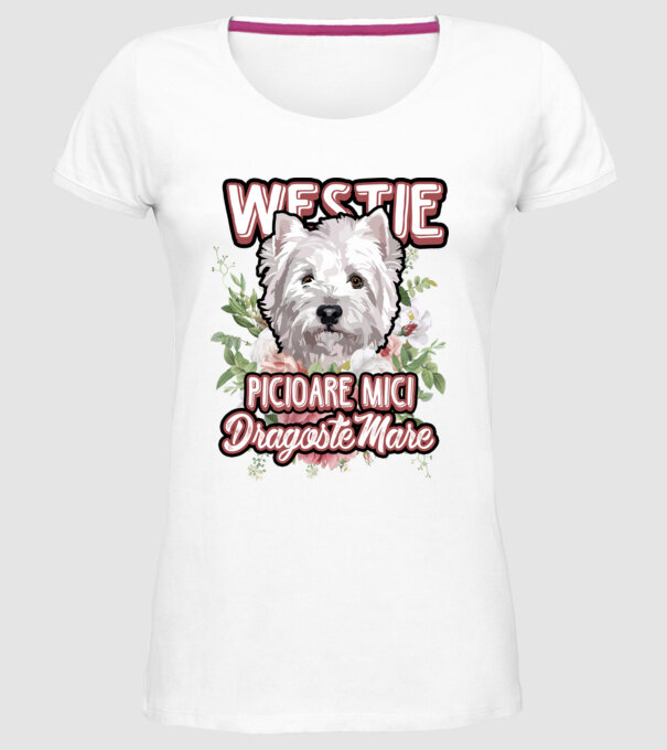 Westie picioare mici dragoste mare model alb pe tricou