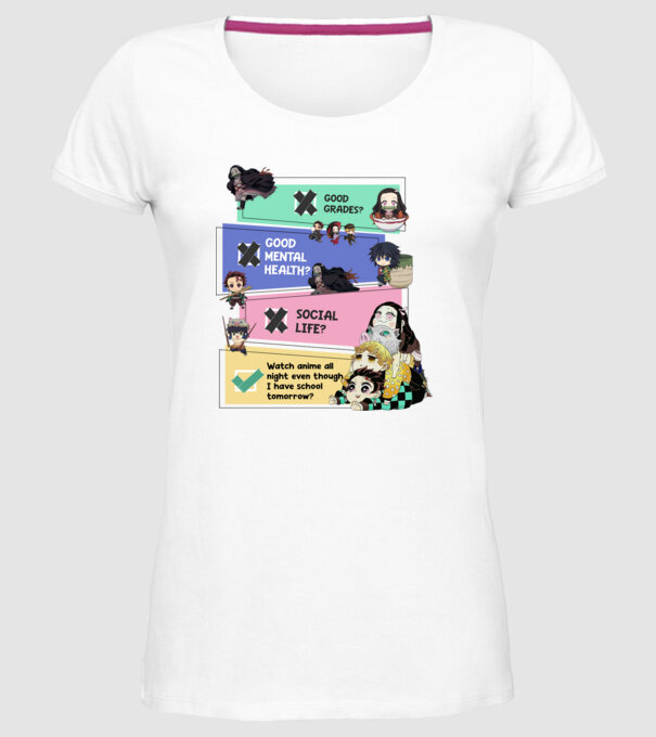 Anime check Demon Slayer model alb pe tricou