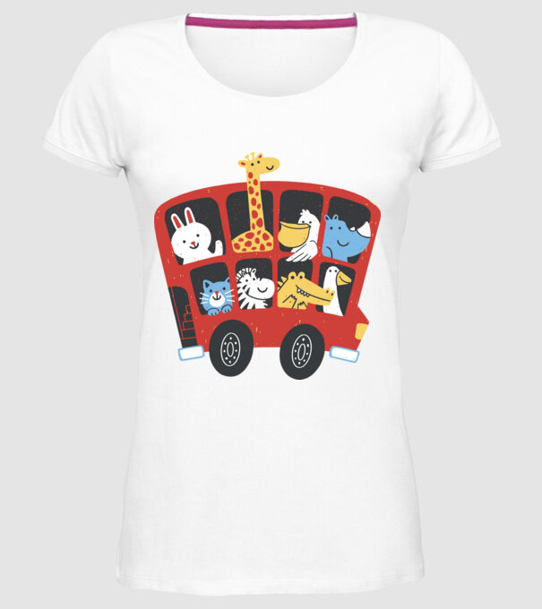 Autobuze model alb pe tricou