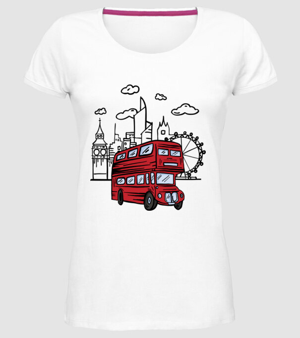 Autobuze model alb pe tricou