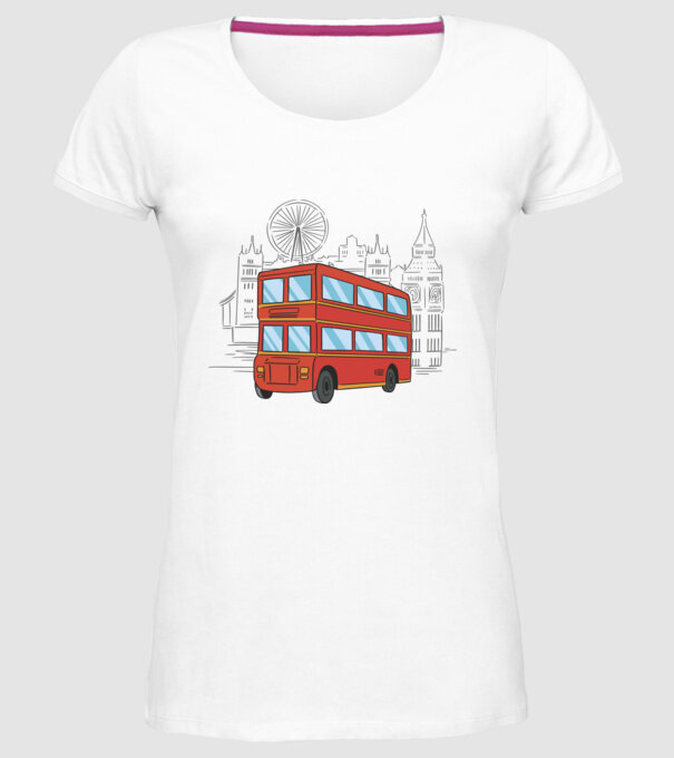 Autobuze model alb pe tricou