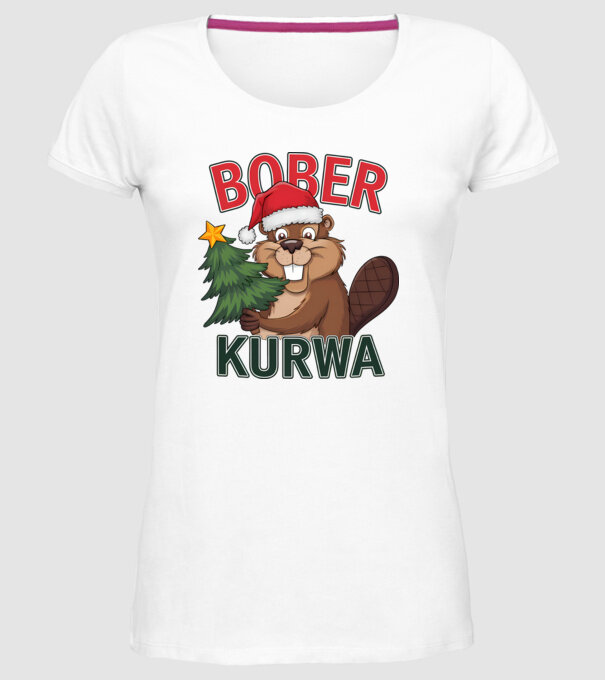 Bober kurwa Christmas model alb pe tricou
