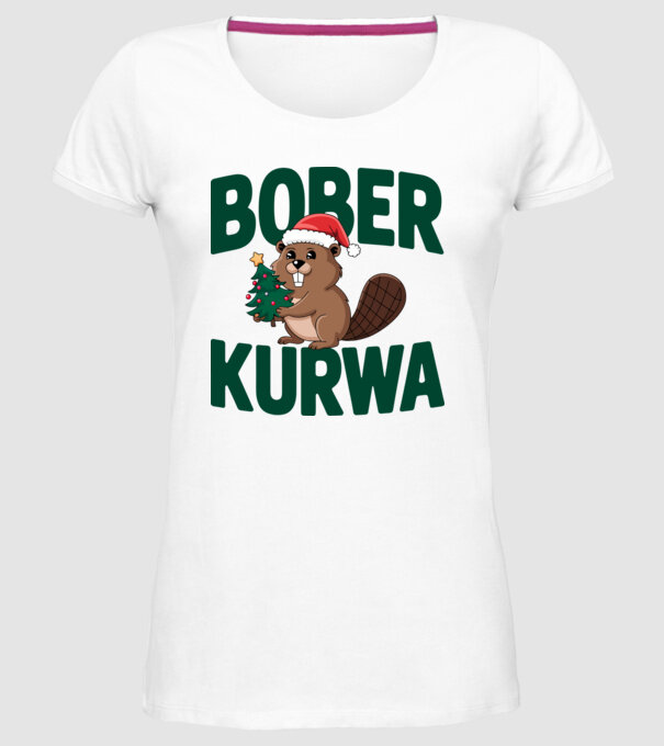 Bober kurwa xmas model alb pe tricou
