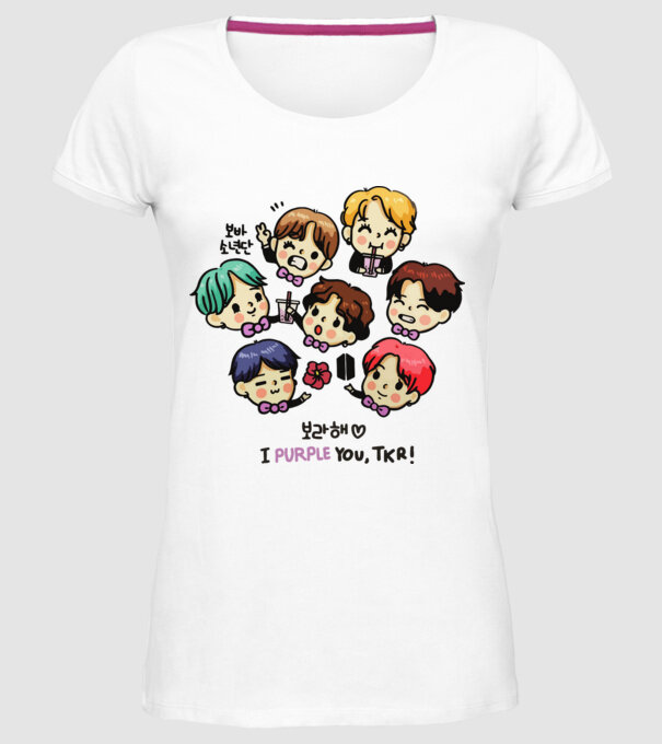 BTS chibi model alb pe tricou
