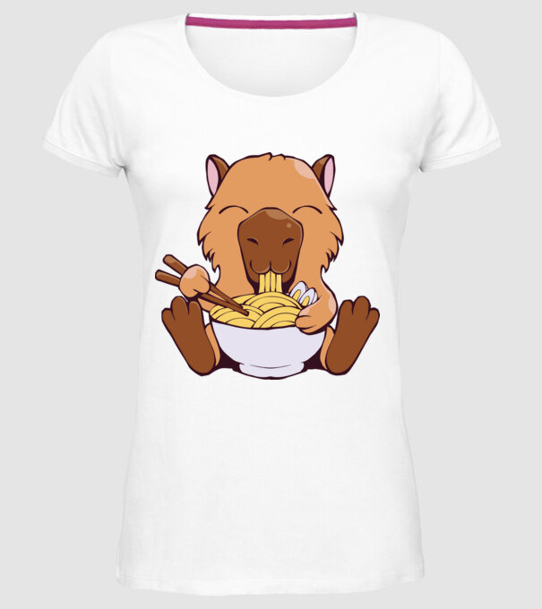 Capibară Ramen model alb pe tricou
