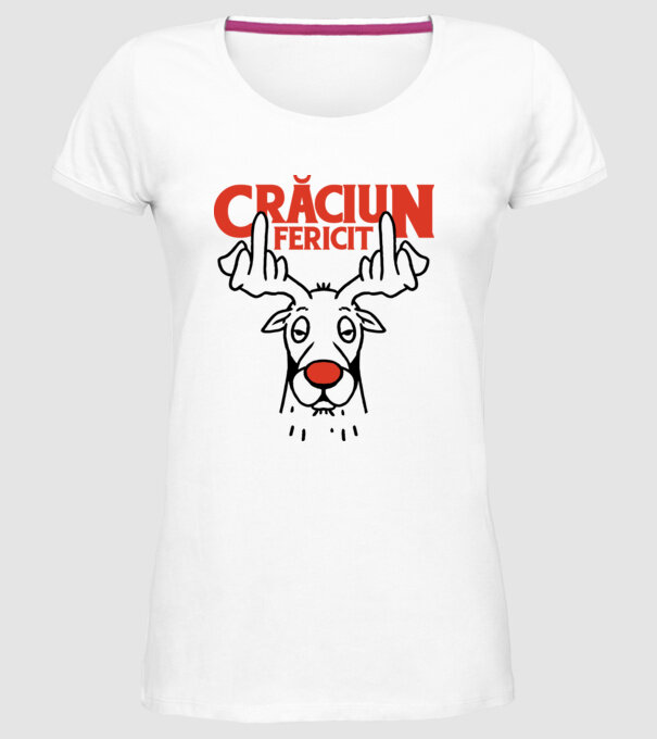 Căprioară de Crăciun antisocială model alb pe tricou