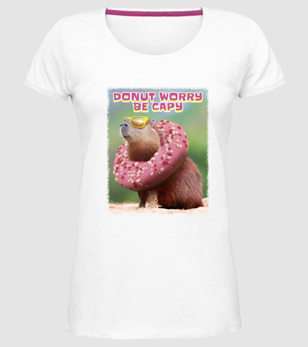 Capybara Donut worry be capy model alb pe tricou