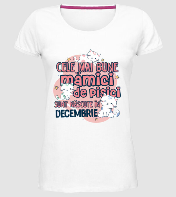 Cele mai bune mămici de pisici decembrie model alb pe tricou