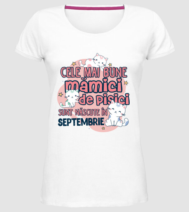 Cele mai bune mămici de pisici Septembrie model alb pe tricou