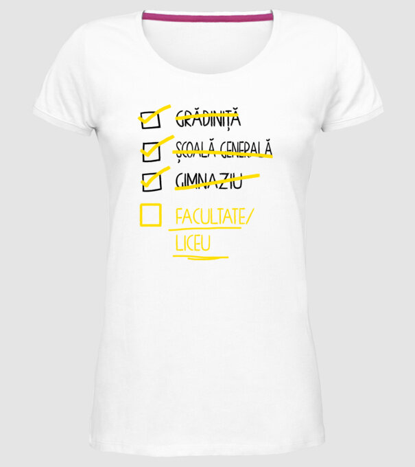 Cheklist educație - Gimnaziu alb model alb pe tricou