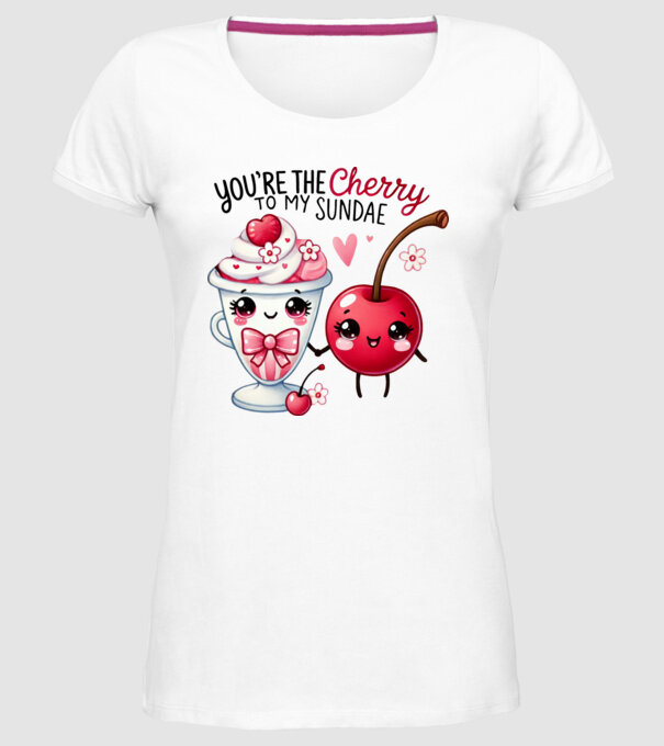Cherry to my Sunday model alb pe tricou