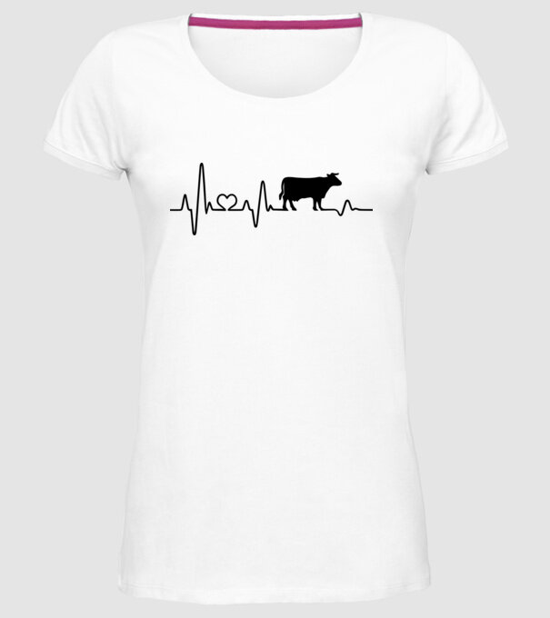 Cow Heartbeat model alb pe tricou