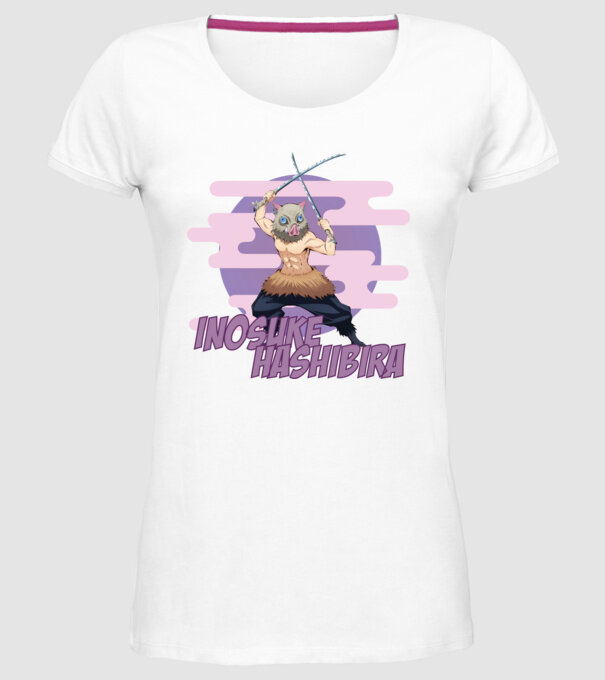 Demon Slayer Inosuke model alb pe tricou