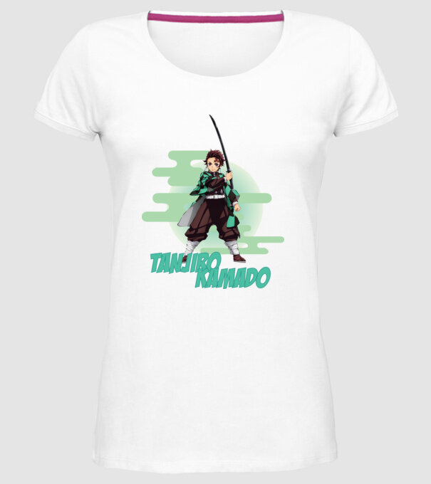 Demon Slayer Tanjiro model alb pe tricou