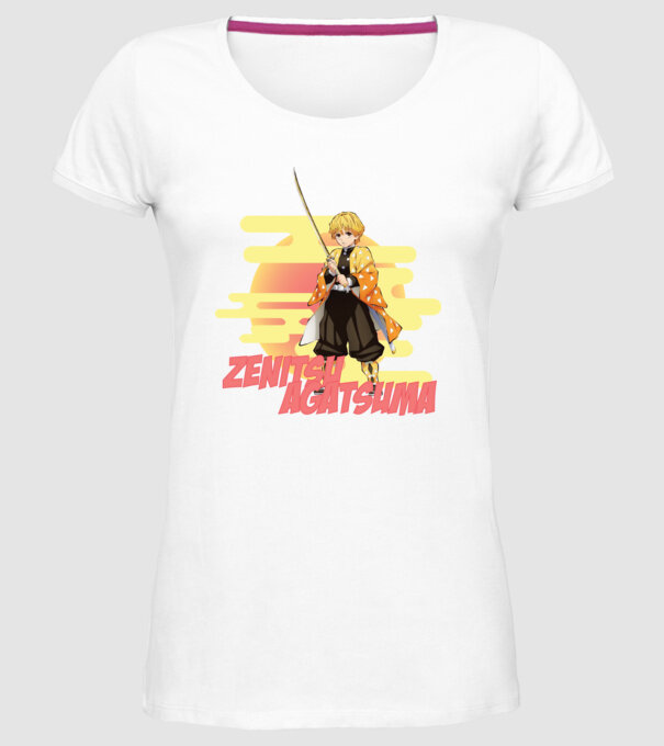 Demon Slayer Zenitsu model alb pe tricou
