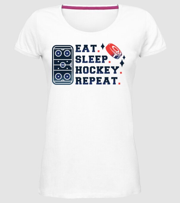 Eat Sleep Hockey Repeat model alb pe tricou