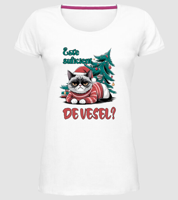 Este suficient de vesel? pisică Crăciun model alb pe tricou
