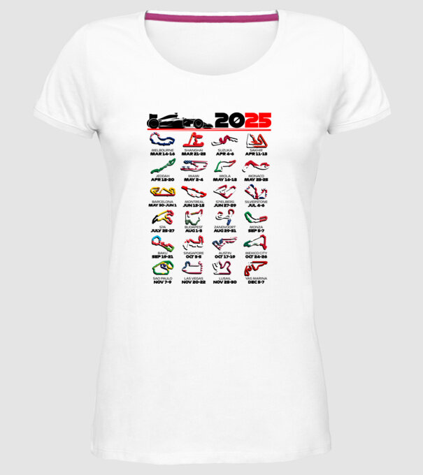 F1 calendar 2025 Alb model alb pe tricou