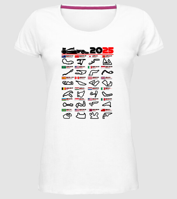 F1 calendar 2025 model alb pe tricou