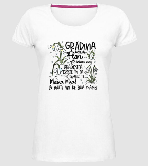 Grădina mea de flori model alb pe tricou