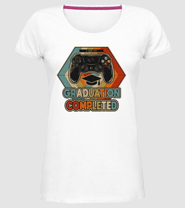 Graduatuion completed retro model alb pe tricou