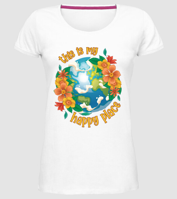 Happy Place model alb pe tricou