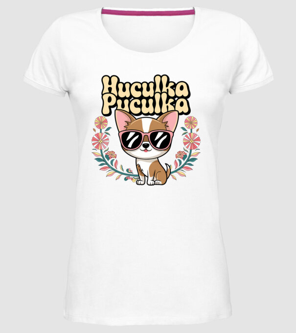 Huculka Puculka câine 1 model alb pe tricou