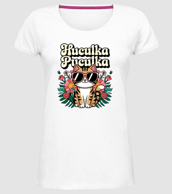 Huculka Puculka pisică 3 model alb pe tricou