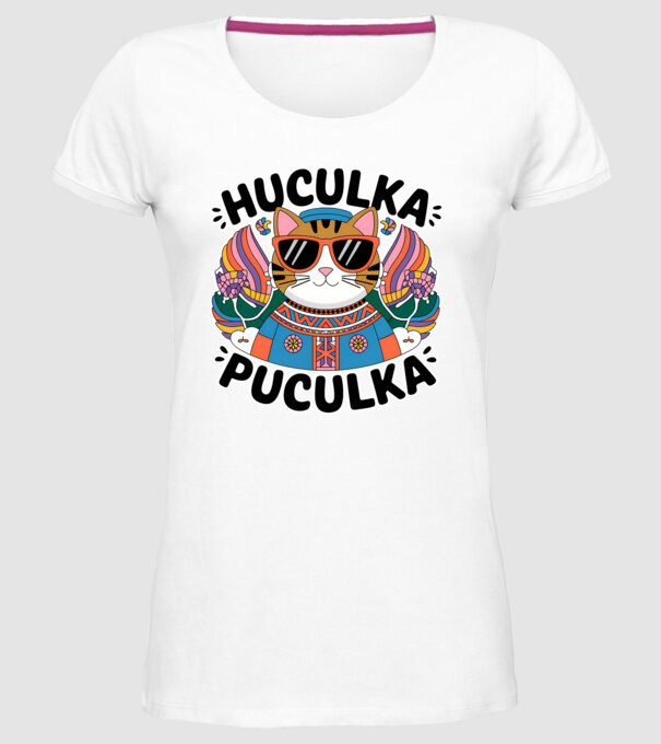 Huculka Puculka pisică 3 model alb pe tricou