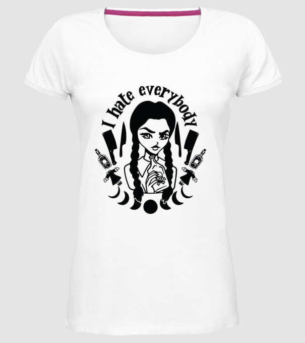 I hate everybody cartoon model alb pe tricou