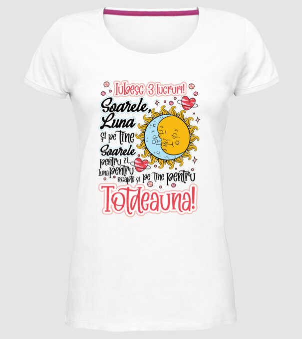 Iubesc 3 lucruri model alb pe tricou