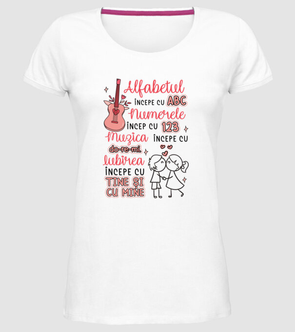 Iubirea începe cu-tine și cu mine model alb pe tricou