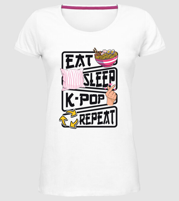 K-POP EAT SLEEP model alb pe tricou