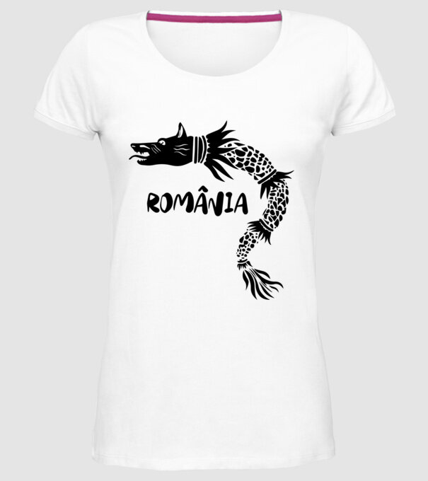 Lupul dacic negru model alb pe tricou