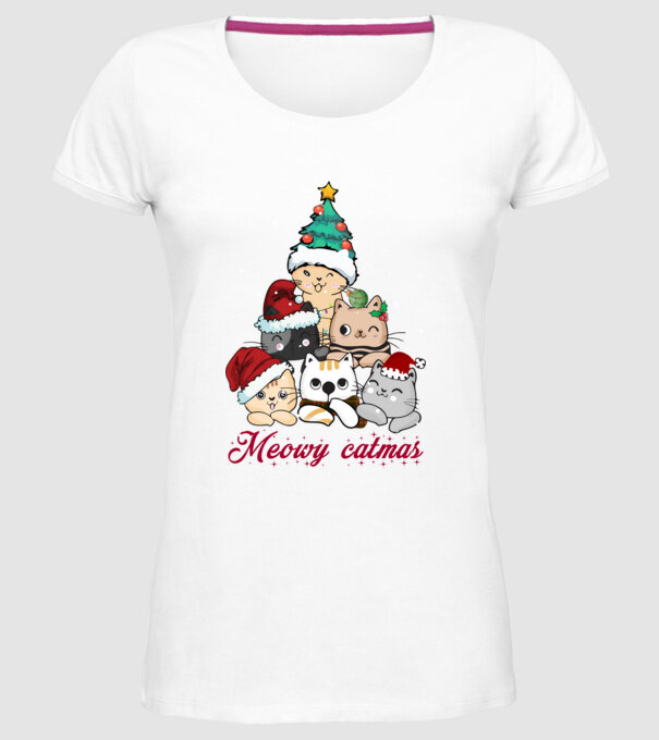 Meowy catmas model alb pe tricou