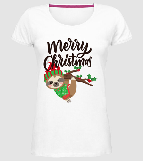 Merry christmas sloth model alb pe tricou