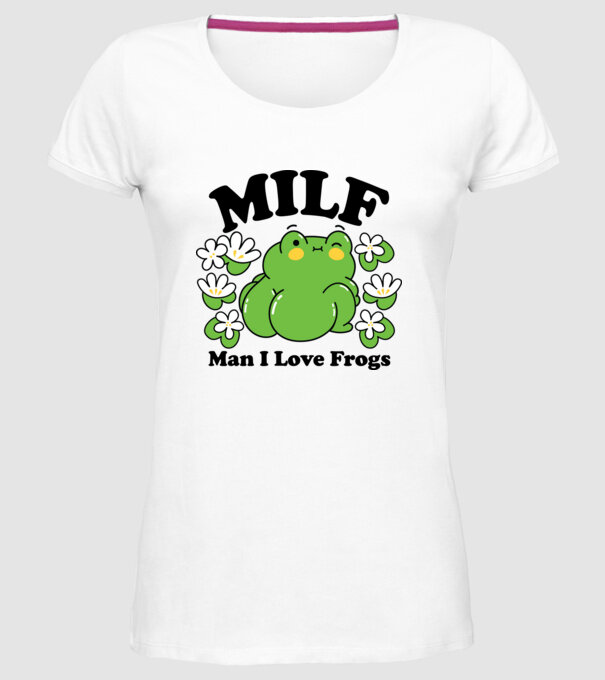 MILF man i love frogs model alb pe tricou
