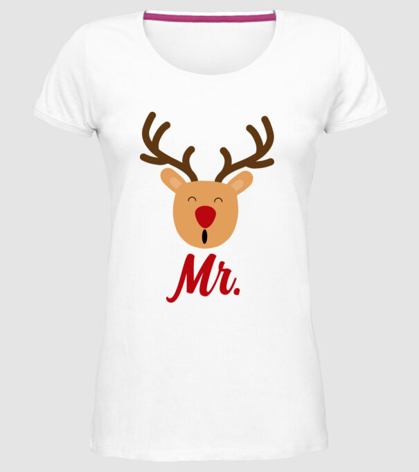 Mr. Reindeer Christmas couple model alb pe tricou
