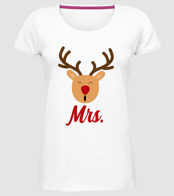 Mrs Reindeer christmas couple model alb pe tricou