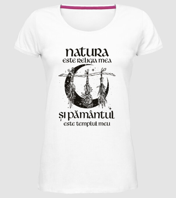 Natura este religia mea model alb pe tricou